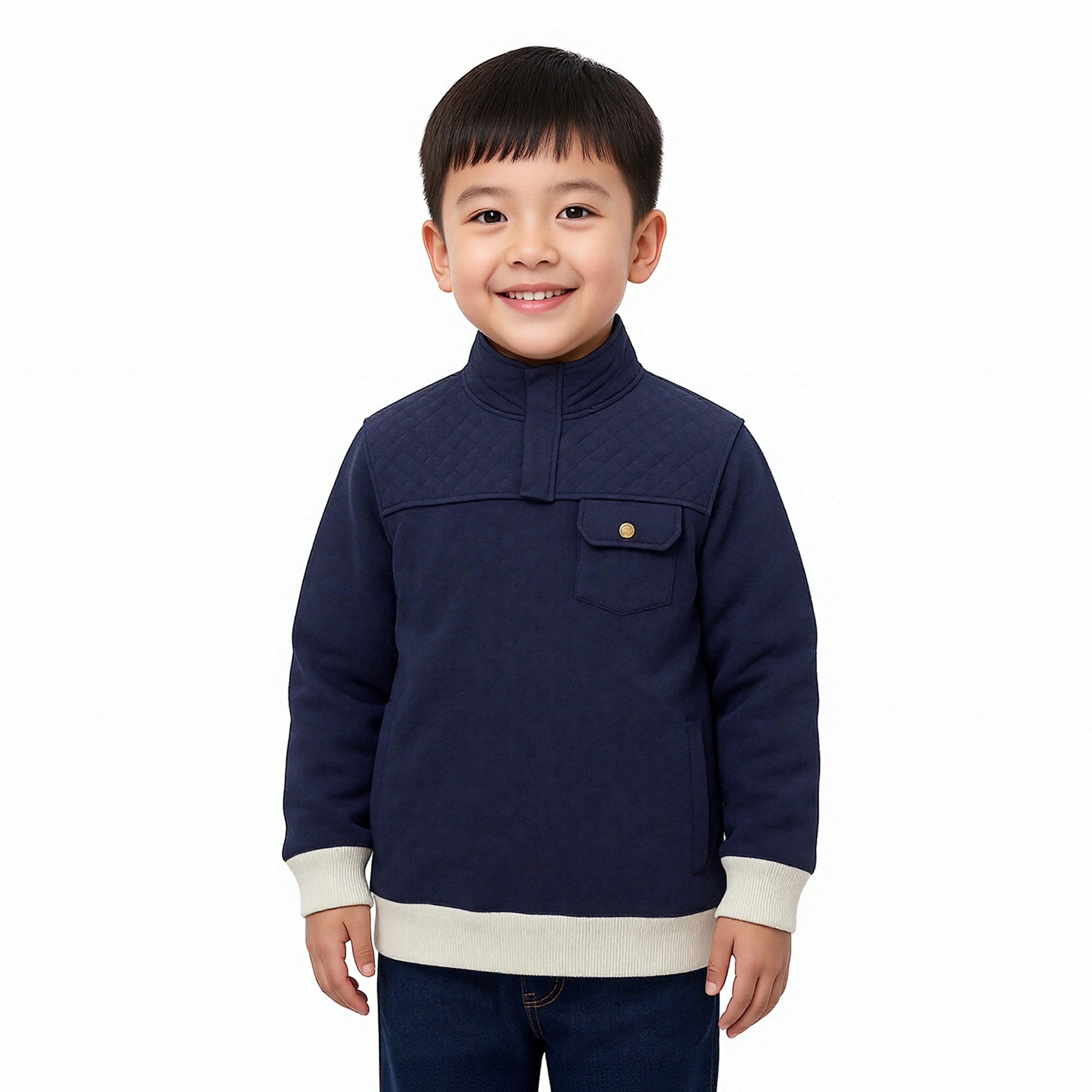 美单春秋高档有机棉深蓝色菱形格纹复古高领厚款男童长袖套头外套,童装/婴儿装/亲子装,卫衣/绒衫,淘宝优惠券,粉丝福利购,淘宝优惠卷
