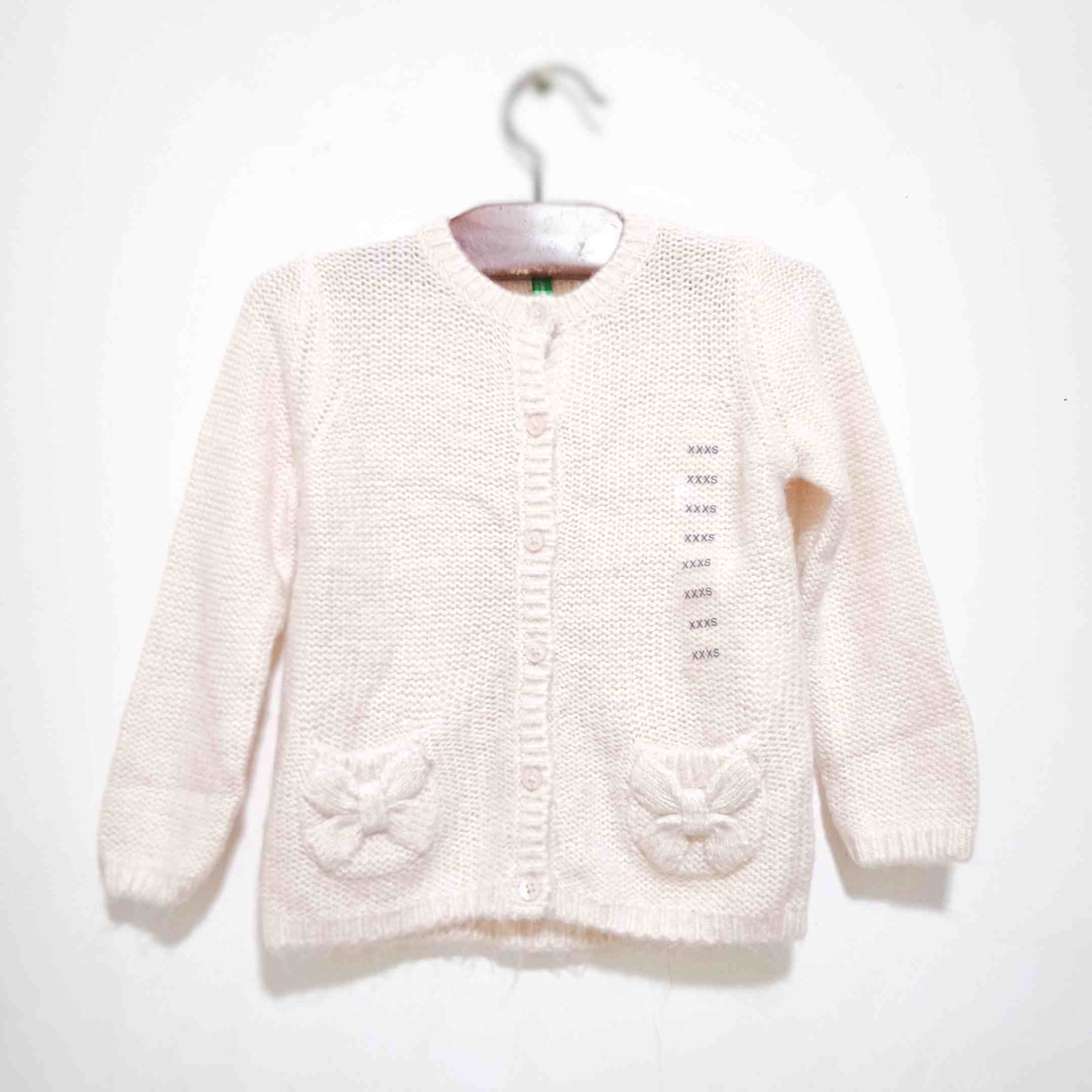 意大利藕色春秋冬高档混纺女童小公主蝴蝶结纽扣长袖外穿针织开衫