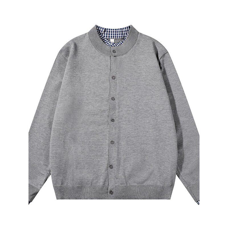 秋冬季毛衣假两件外套男士新款潮牌高级感拼接美式复古重磅针织衫