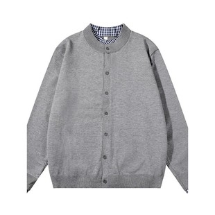 秋冬季毛衣假两件外套男士新款潮牌高级感拼接美式复古重磅针织衫