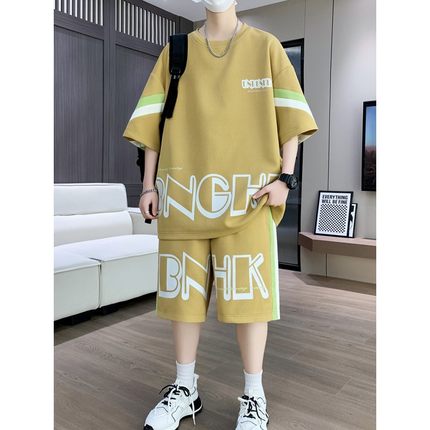 休闲运动套装男夏季青少年学生帅气短袖短裤宽松潮流搭配一套衣服