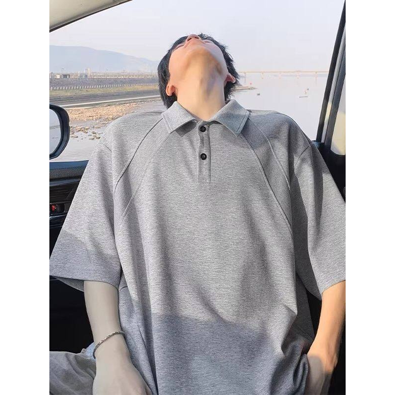 特大码短袖polo衫男款高级感痞帅重磅宽松翻领t恤boxy美式半截袖图片