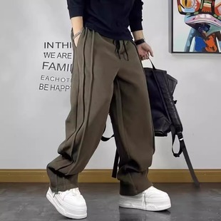 宽松百搭休闲裤 美式 潮流垂感直筒裤 男春秋款 复古拼接针织运动卫裤