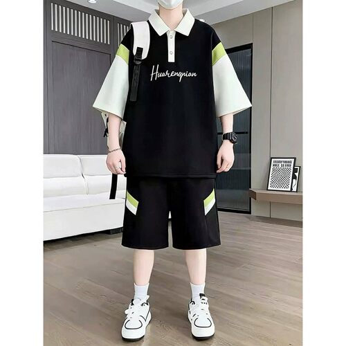 短袖t恤男生夏季新款polo衫初高中学生青少年帅气男装士套装潮流