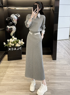 韩系穿搭气质卫衣套装裙女春季2025新款高级感半身裙长裙两件式套