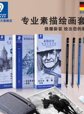 施德楼旗舰店素描套装100SET5套装蓝黑杆碳笔软碳100 SET3 素描绘画初学者使用艺考集训绘画施德楼STAEDTLER