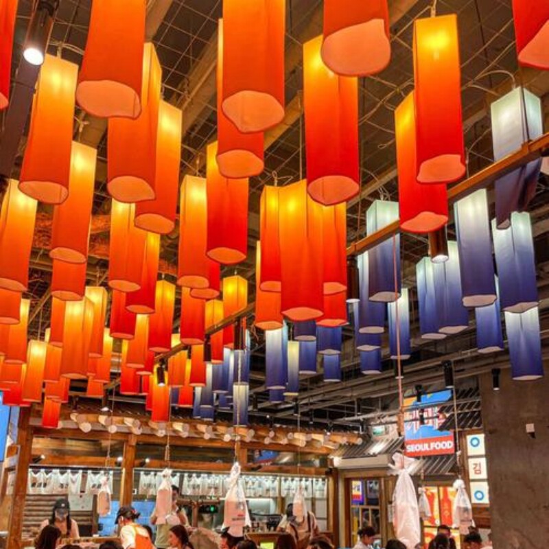 韩国烤肉店料理店渐变色布艺吊灯