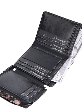 三折叠澳大利亚袋鼠 皮革折叠拉链钱包-黑色/棕色/生日礼物