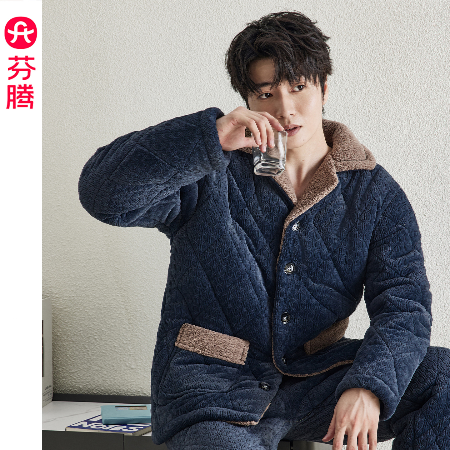 芬腾男士法兰绒加厚保暖家居套装