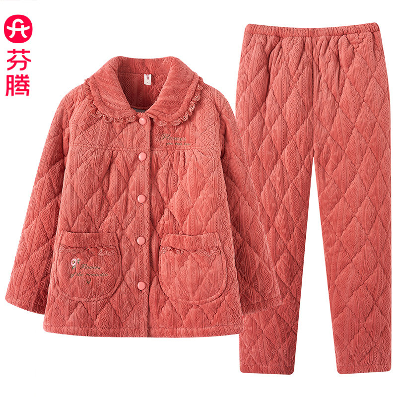 芬腾女款三层夹棉保暖睡衣可外穿