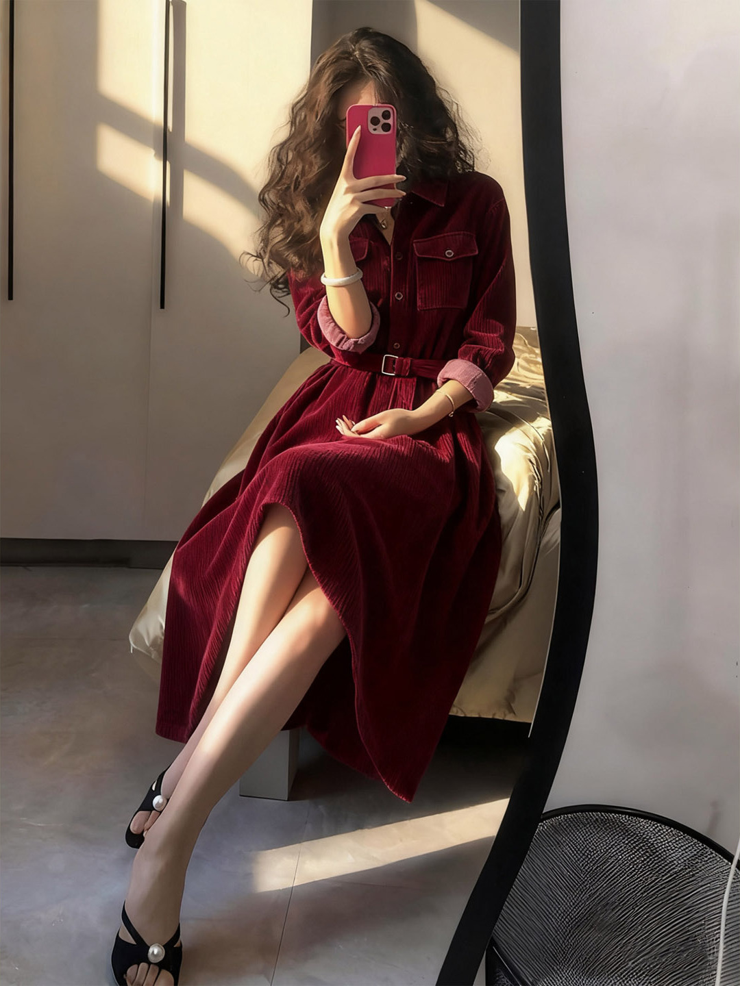 秋季巨好看的裙子高级感端庄大气高端精致简单大方得体红色连衣裙