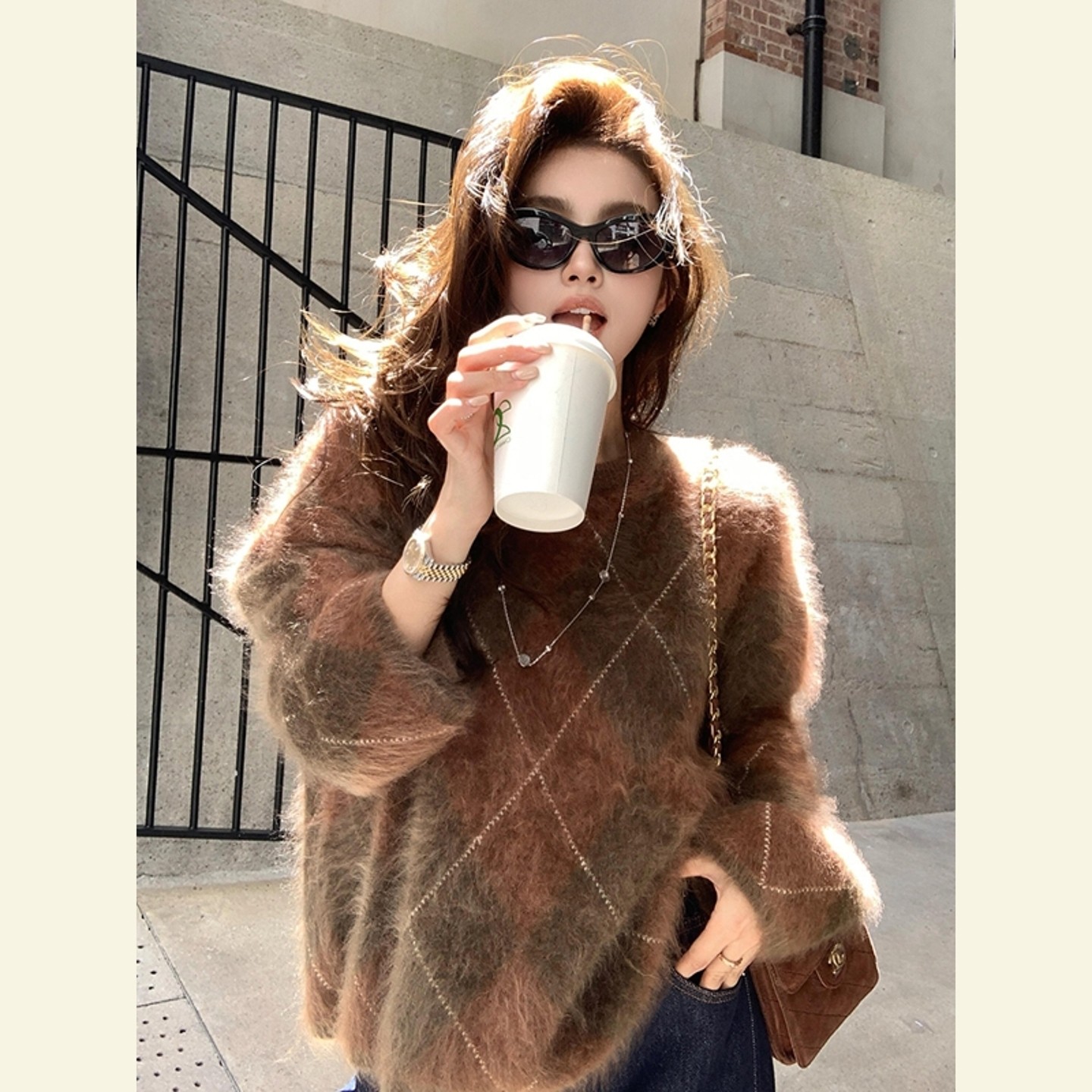 高级感超好看韩系chic上衣高端精致茶里茶气别致咖色针织衫女冬季,女装/女士精品,毛针织衫,淘宝优惠券,粉丝福利购,淘宝优惠卷