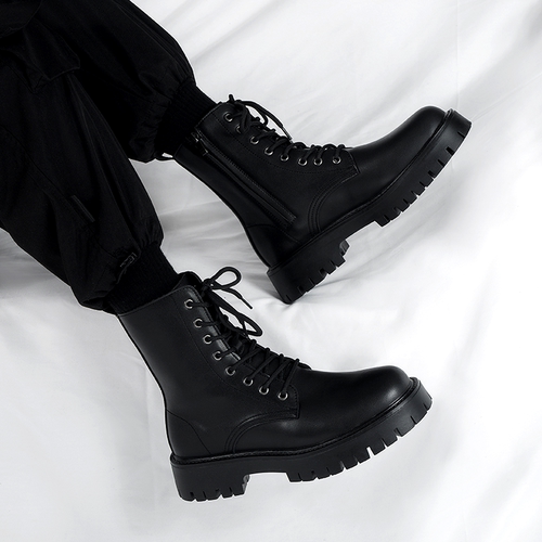 真皮侧拉链厚底马丁靴男新款高帮