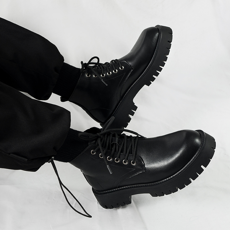 真皮工装短靴英伦风厚底马丁靴男