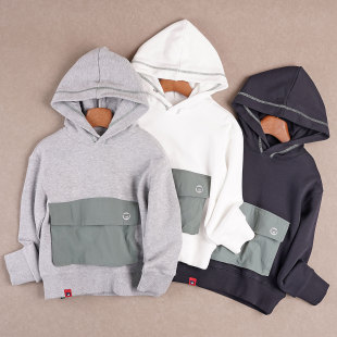 纯棉连帽卫衣男童薄款100%全棉大口袋上衣中大童时尚宽松长袖春装