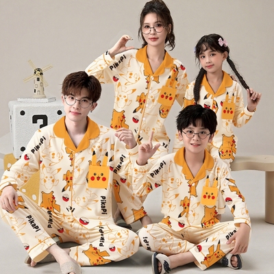 亲子睡衣纯棉长袖开衫卡通家居服