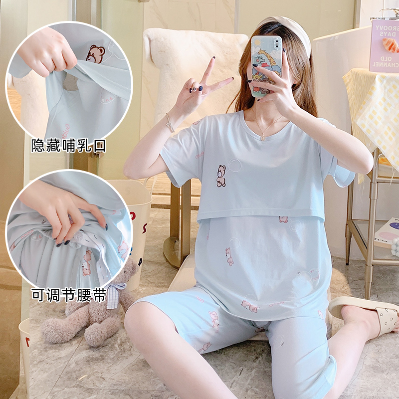 月子服纯棉短袖七分裤产后哺乳衣
