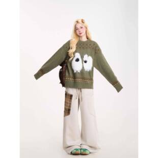 NERESU保M费TRFOL尔岛针女毛懒绒小Q毛衣美式覆古羊慵风秋冬宽松