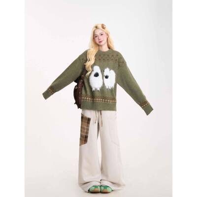 NERESU保M费TRFOL尔岛针女毛懒绒小Q毛衣美式覆古羊慵风秋冬宽松