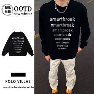 男女春秋宽松ins打底衫 纯棉t恤带螺口长袖 小众潮牌字母情侣款 韩版