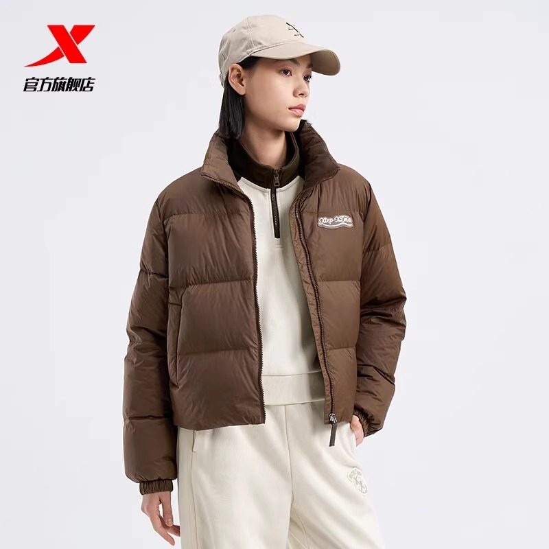 特步立领短款羽绒服女2024冬季新款潮流加厚保暖羽绒976428190270