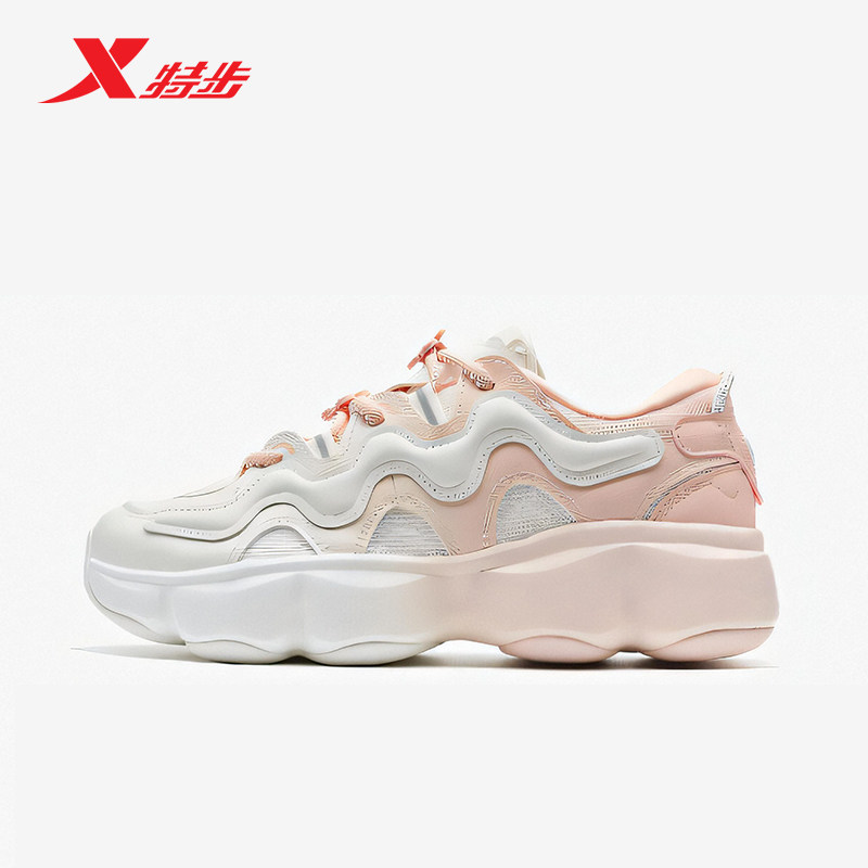 特步女鞋花瓣鞋秋季新款女士运动鞋休闲鞋厚底增高软底老爹鞋