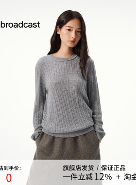 【羊毛】播灰色圆领宽松针织毛衣女25秋冬新款慵懒上衣DDS4SD5291
