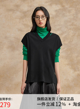 播黑色针织马甲女商场同款2024春夏设计感叠穿背心上衣BDR2SD0747