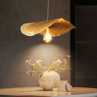 全铜后现代新中式餐厅荷叶吊灯艺术创意复古设计师吧台玄关床头灯