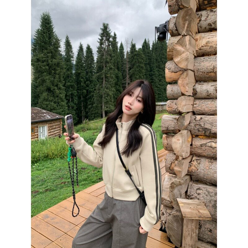 立领卫衣外套女2026年拉链开衫秋冬休闲修身显瘦美式夹克短款上衣