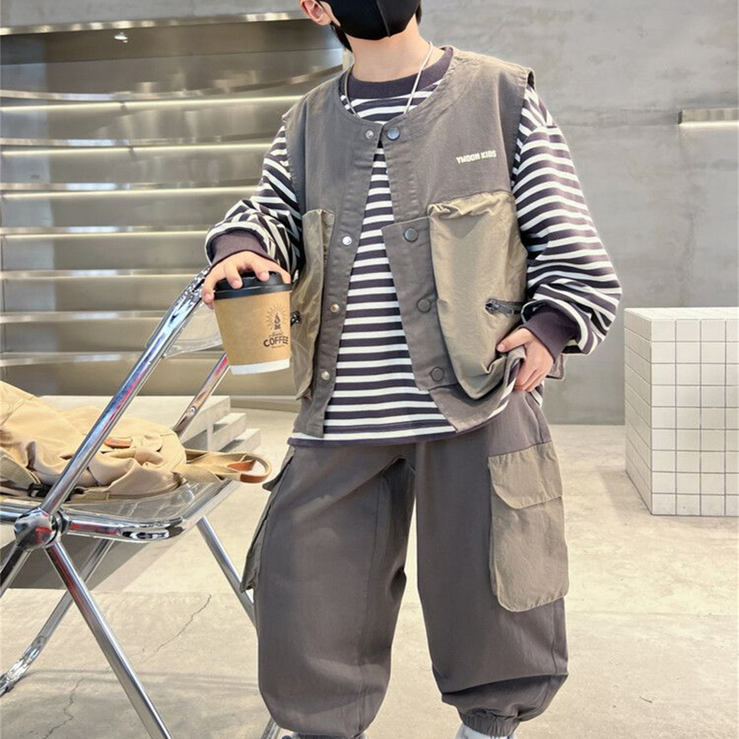 男童秋装套装2025新款中大童卫衣马甲三件套潮休闲运动服秋季炸街