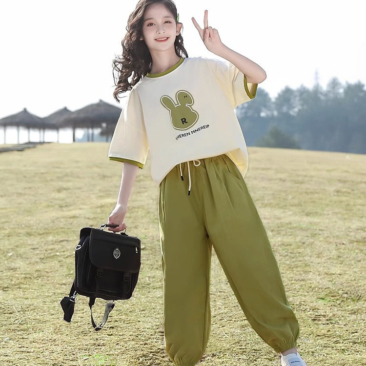 女童夏装新款短袖t恤中大童女装儿童运动套装