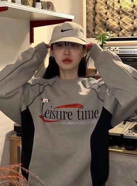 韩国潮牌AMES卫衣圆领复古美式球衣风立领纯棉宽松秋冬款情侣上衣