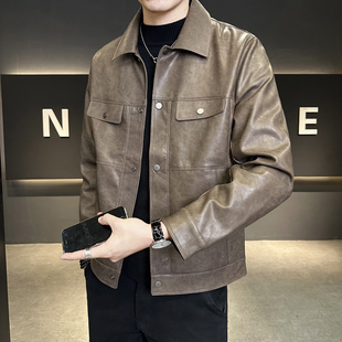 百尊皮衣外套男春秋季2024新款美式机车派克服男款潮流痞帅皮夹克