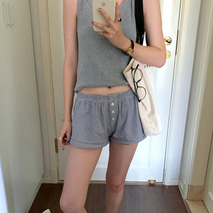 美式复古条纹BM感短裤女夏季新款高腰显瘦居家休闲裤宽松辣妹热裤