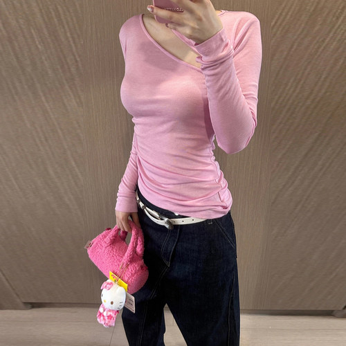 腻腻同微透辣妹修身收腰显瘦T恤