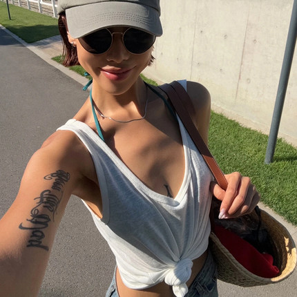 BM感巨好穿的透视背心 性感度假风老头衫女夏质叠穿显瘦内搭打底
