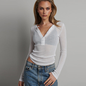 女夏季 欧美辣妹显瘦针织衫 纯色打底上衣 性感透视长袖 物理防晒