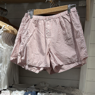 BM平替辣妹粉色格子两粒扣短裤女新款松紧腰宽松休闲百搭阔腿短裤