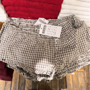 纽扣蝴蝶结居家睡裤 女棉质低腰休闲裤 BM感格子木耳边花苞短裤