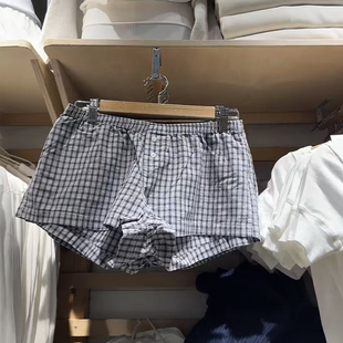 BM感美式复古辣妹两粒扣格子短裤女夏季修身显瘦百搭休闲居家热裤