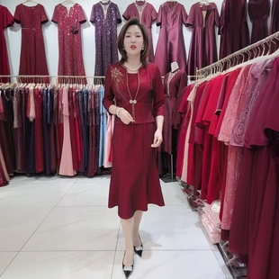 高端喜婆婆两件套鱼尾连衣裙结婚妈妈装婚礼服大码旗袍喜服敬酒服