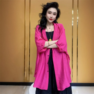 防曬寬松中長款 女裝 夏季 連帽薄款 蝙蝠袖 時尚 220斤遮肉款 大碼 襯衫