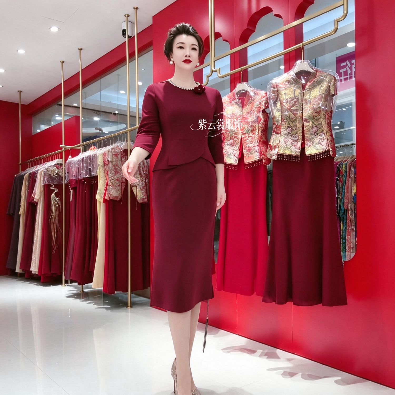 结婚妈妈装晚礼服高贵年轻时尚气质高端丈母娘喜婆婆假两件连衣裙