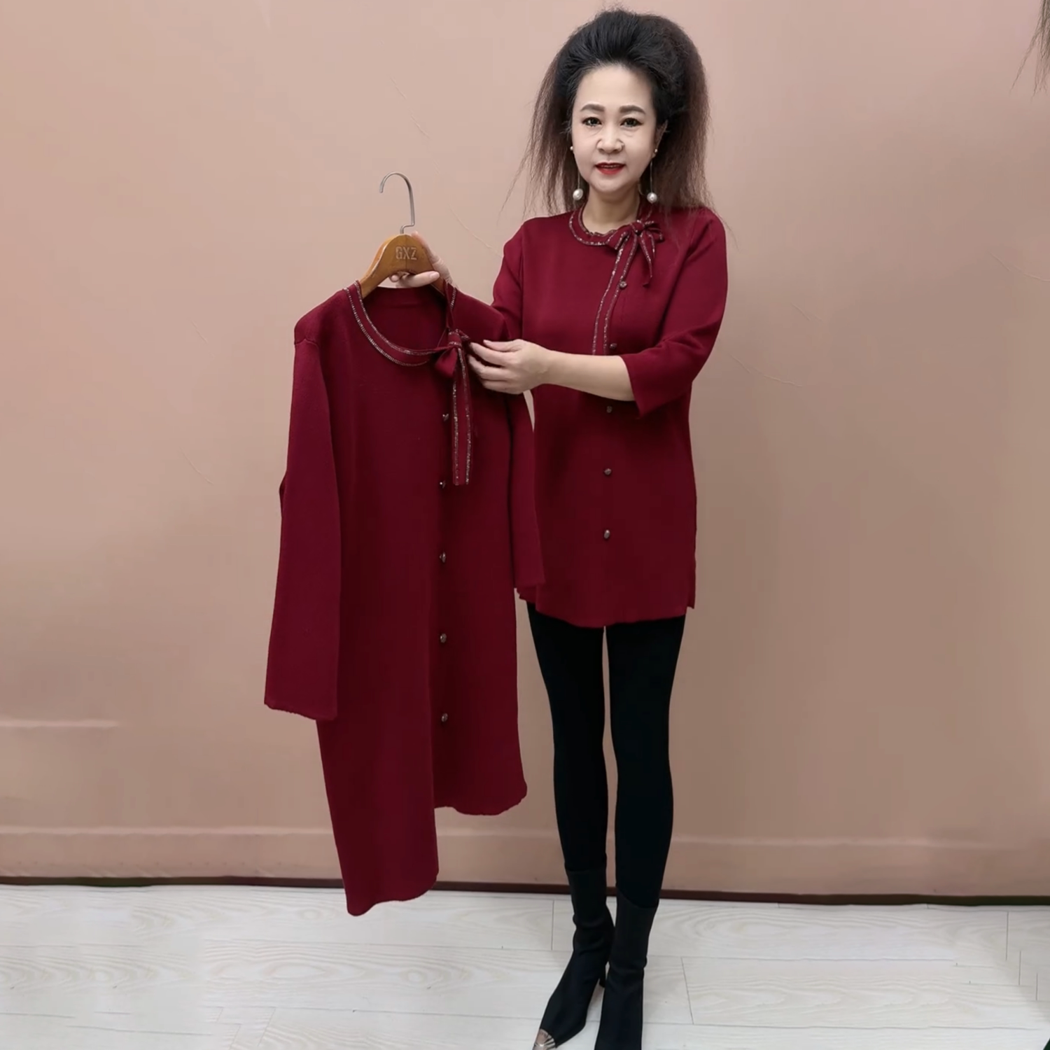 春装新款时尚针织洋气大版衫宽松妈妈装弹力中长款大码打底毛衣裙