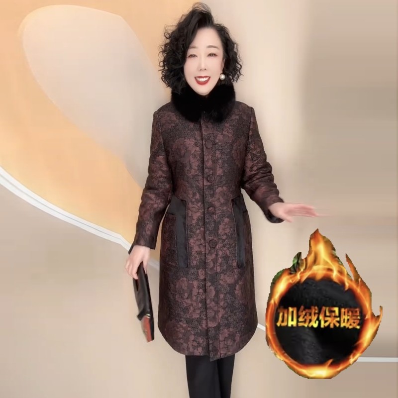 阔太太高端气质冬季中老年妈妈装狐狸毛领加厚保暖外套中长款棉服