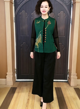 中国风缎面提花双面穿马甲中老年妈妈装春夏新款中式坎肩无袖外套