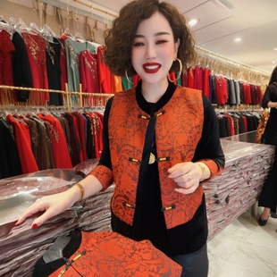 新中式国风盘扣马甲套装2026春装新款丝绒拼接显瘦两件套年货马夹