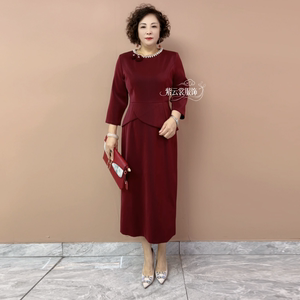 结婚妈妈装醋酸晚礼服高贵年轻时尚高端丈母娘喜婆婆婚宴装连衣裙
