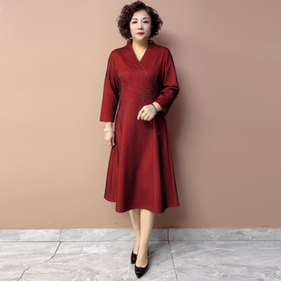 礼服中长款 高贵时尚 旗袍连衣裙 连衣裙大码 喜婆婆婚宴小个子妈妈装